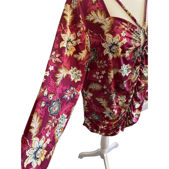 NWT Cato Woman's Beet Red Floral 3/4 Sleeve Blouse Front Ruching Size 18/20W - Picture 6 of 11